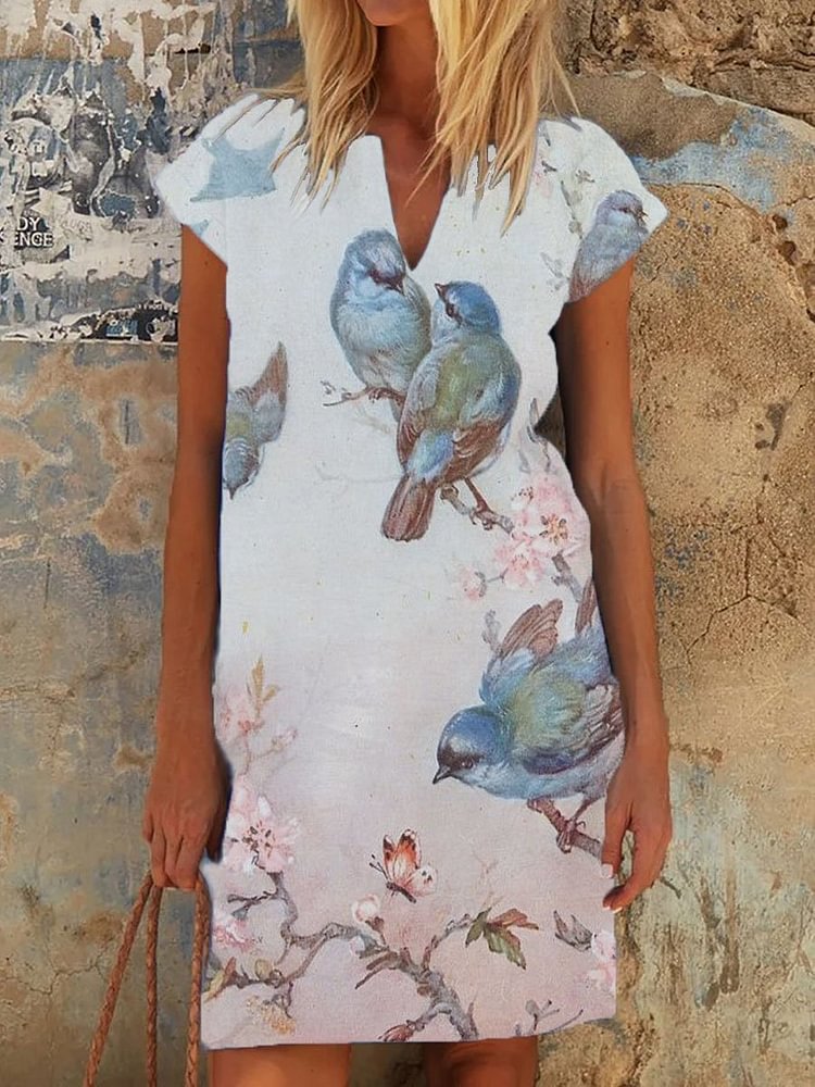 Bird print dress-Mayoulove