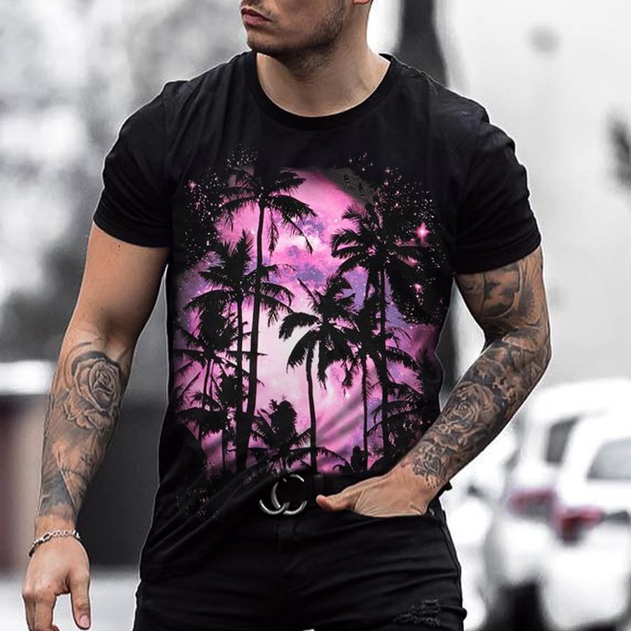 Palm Tree Printed Casual Mens T-shirt / [viawink] /