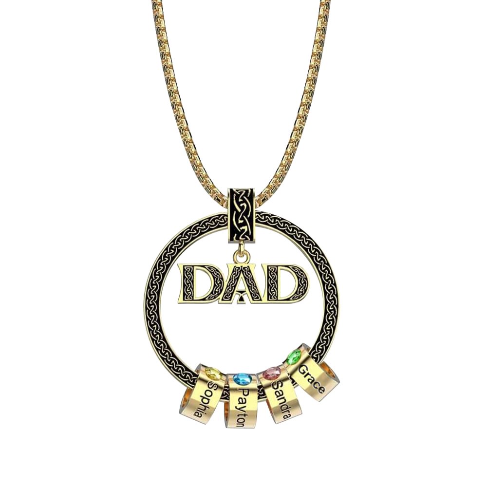 Vatertagsgeschenk personalisierter 4Names Kreisanhänger mit kundenspezifischen Perlengeburtssteinanhänger-Halskette n4-b4 Kettenmachen