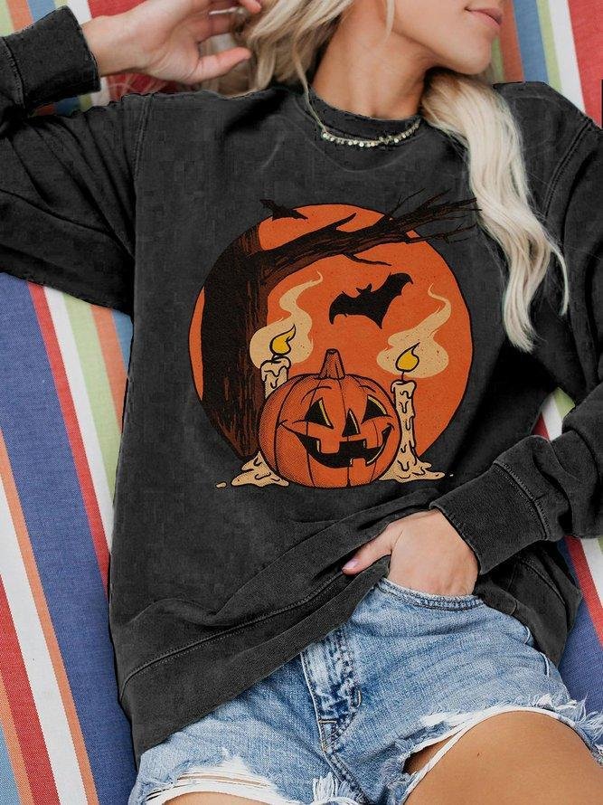 Vintage Pumpkin Scene Halloween Classic Sweatshirt-Mayoulove