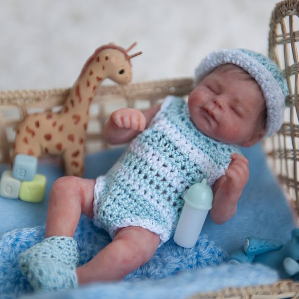 Miniature Doll Sleeping Full Body Silicone Reborn Baby Doll, 5 Inches Realistic Newborn Baby Doll Named Evangeline