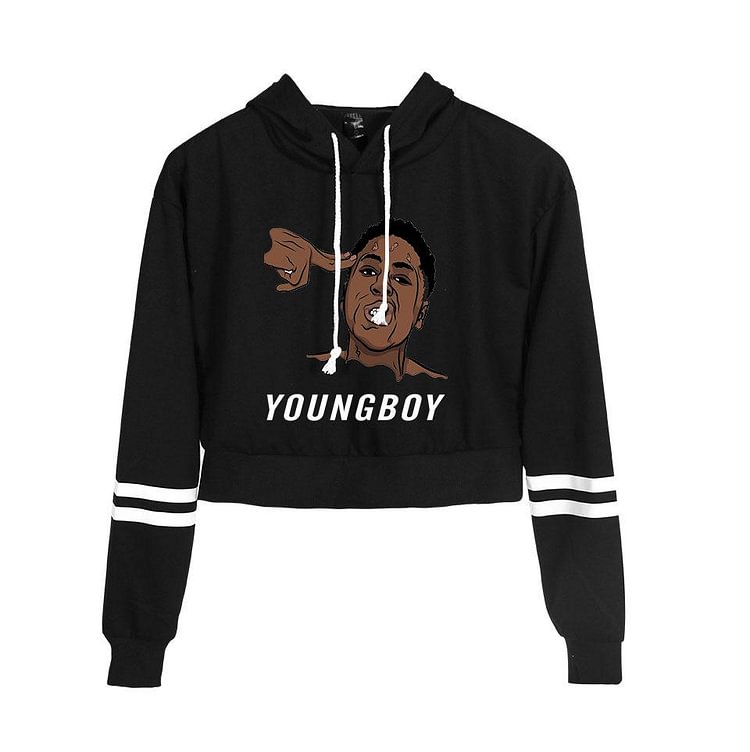 YoungBoy Crop Hoodie Long Sleeve High Waist Sweatshirt-Mayoulove