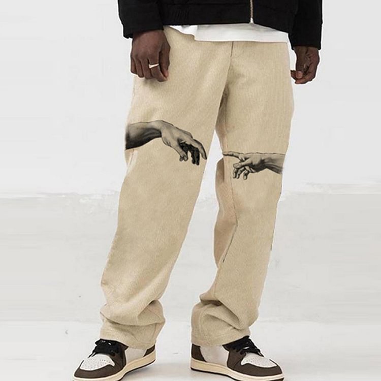 Casual Loose Hand Print Straight Pants for Men
