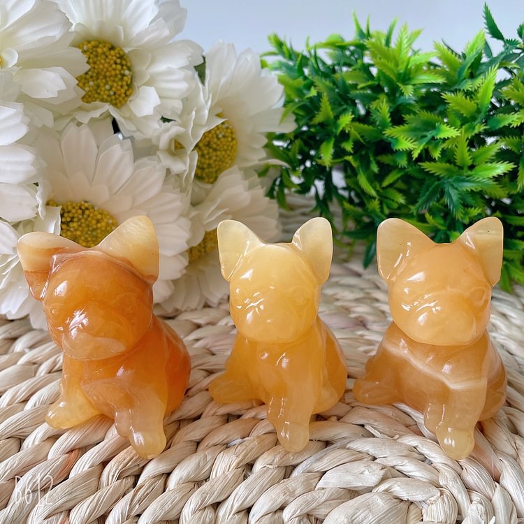 2.4" High Quality Yellow Calcite French Bulldog Carving Animal Bulk Crystal Dog For Home Decor Crystal wholesale suppliers