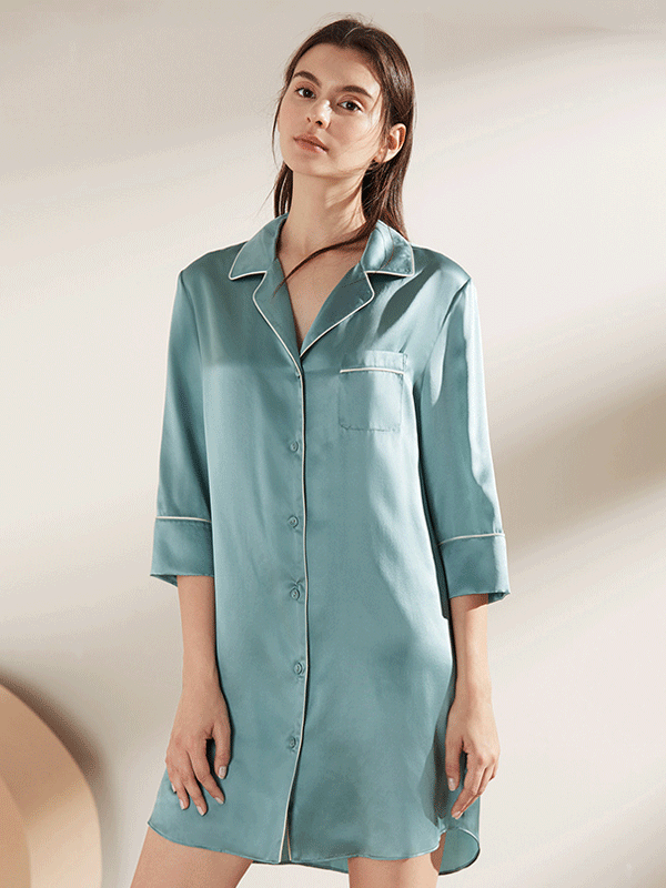 Classic Notched Collar Sleep Shirt Silk Nightgown-Luxury Silk Life