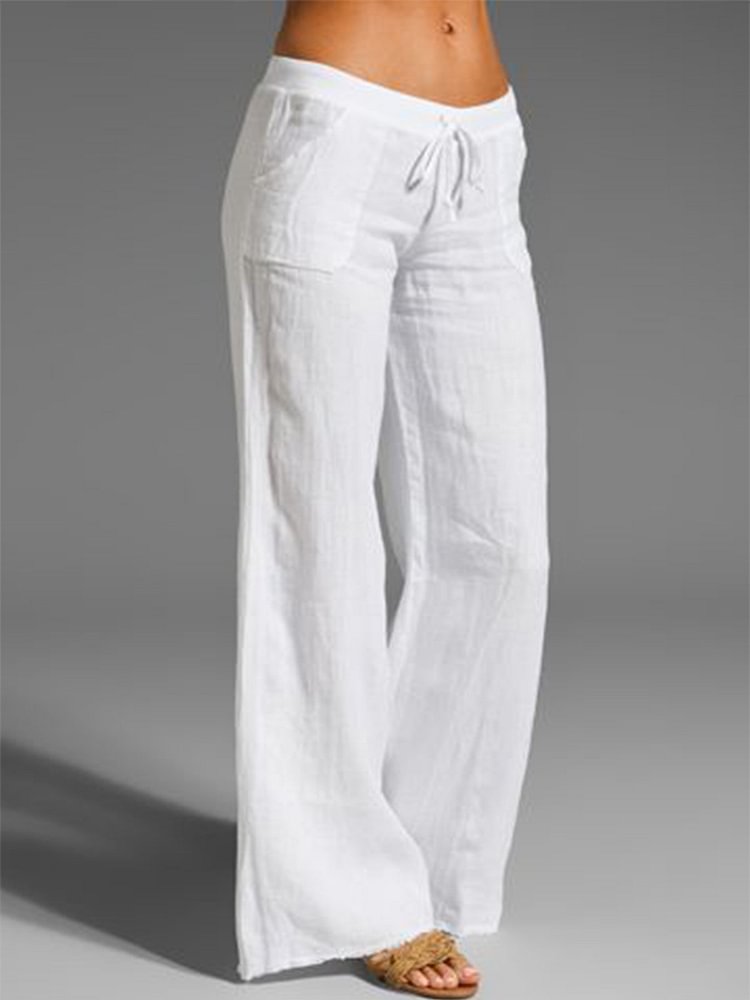 Women Pants Casual Beige Cotton-Blend Pants