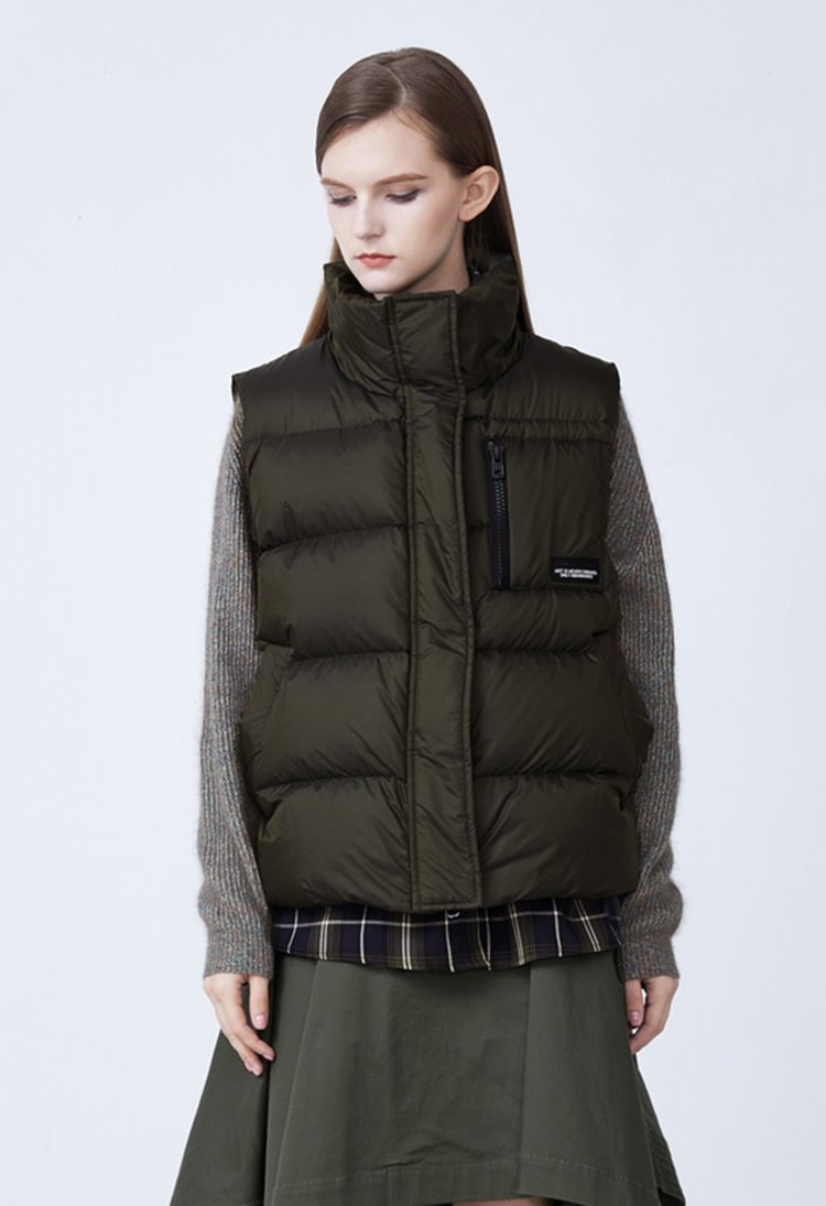SDEER Checked Shirt Fake Two-piece Down Vest
