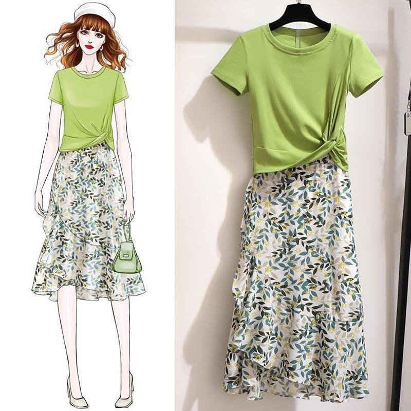 Fashion Short Tee+Floral Skirt P11694