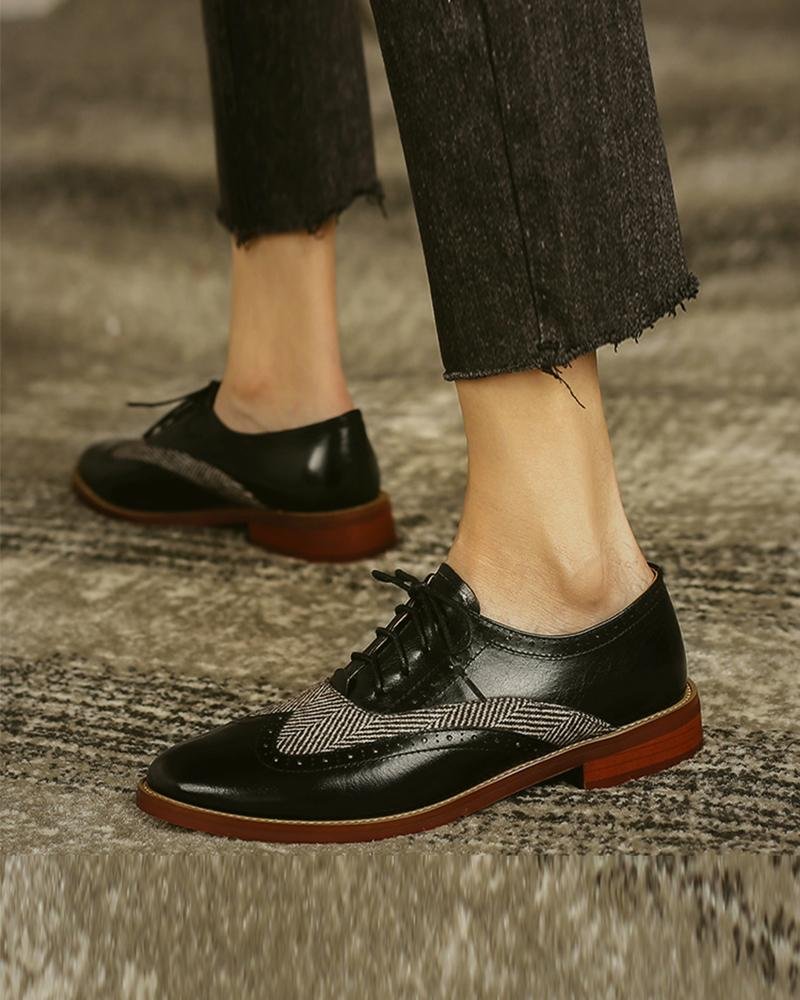 Colorblock Lace-up Cut-out Leather Oxford Shoes