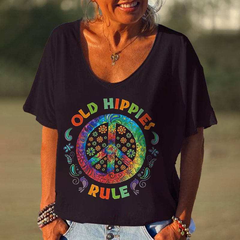 Old Hippies Rule Oversized Graphic Tees