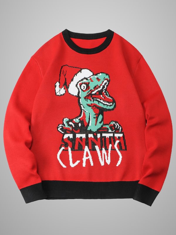 Christmas Costumes Chic Cute Parent-child Outfit Dinosaur&letter Intarsia Long Sleeve Crew Collar Sweater