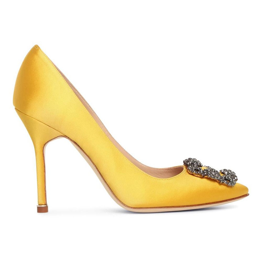 100mm Women's Slik Shoes Diamond Party Wedding Yellow Pumps-vocosishoes