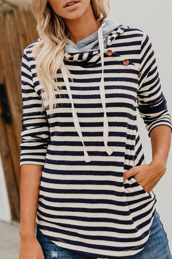 Classic Long Sleeve Stripe Hooded Sweatshirt P10848