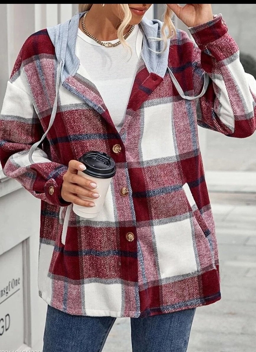 Fashion Woolen Plaid Buttoned Long-sleeved Casual Jacket-Corachic