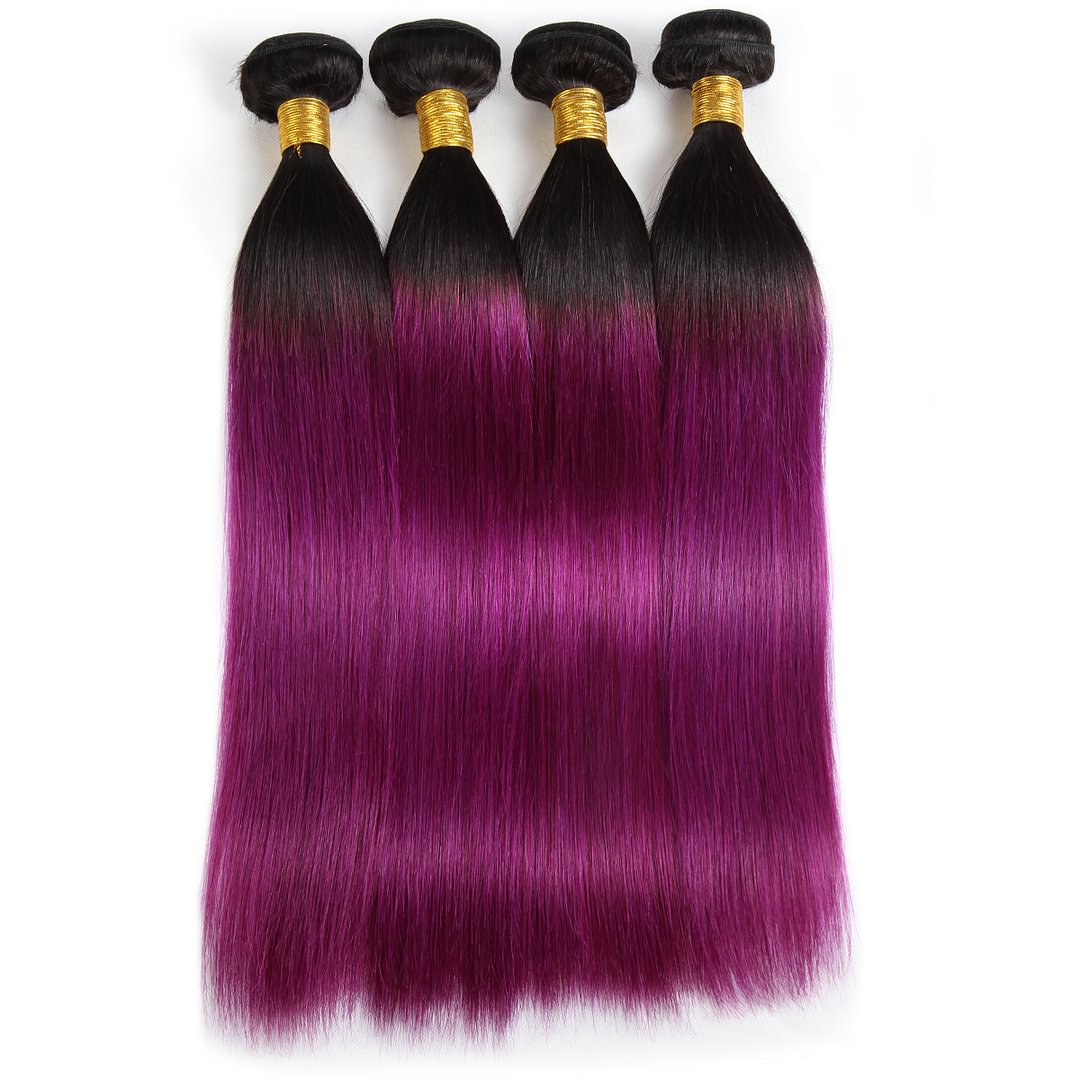 1 PC Black And Purple Gradient Straight Hair Bundles丨Malaysian Mature Hair、Virgin Hair、Original Hair