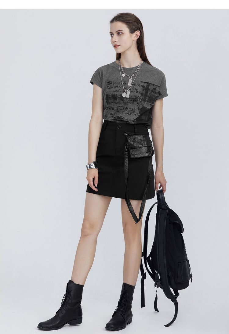SDEER Personalized stitching pocket black A-line skirt