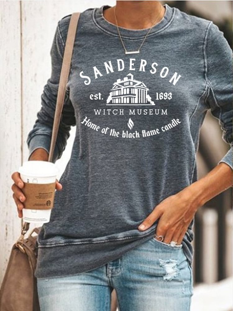 Round Neck Long Sleeve SANDERSON WITCH MUSEUM Printed Casual Sweatshirts-Mayoulove