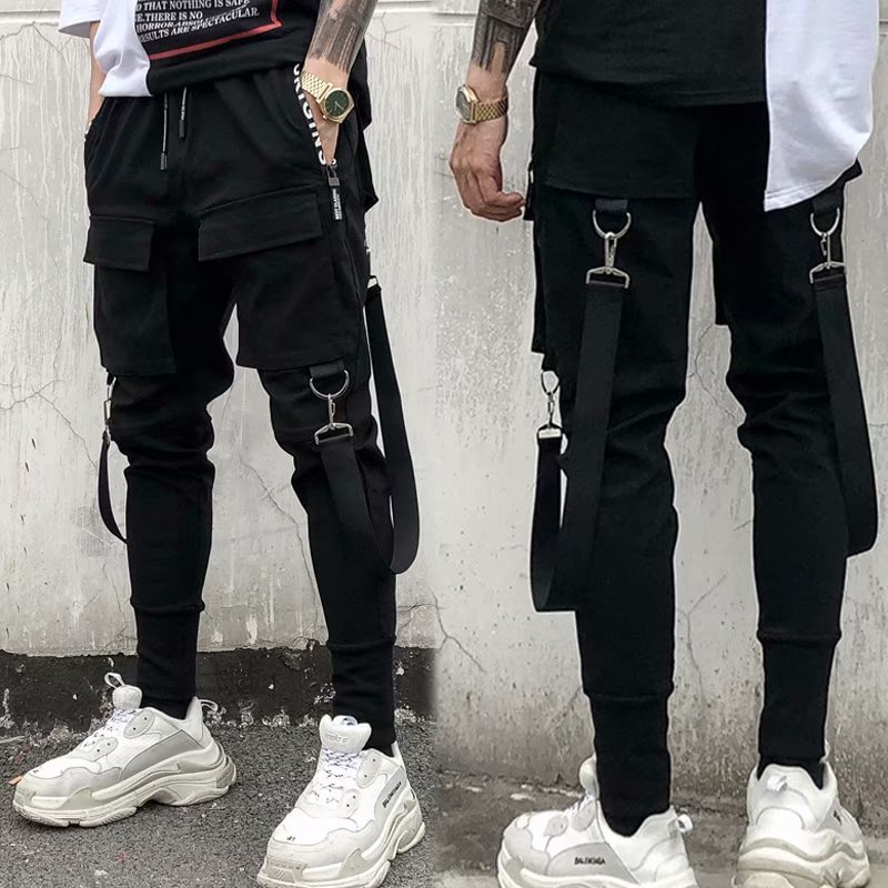 Project - X Cyberpunk Techwear Pants with Straps Men Streetwear Black Hip Hop Utility Joggers