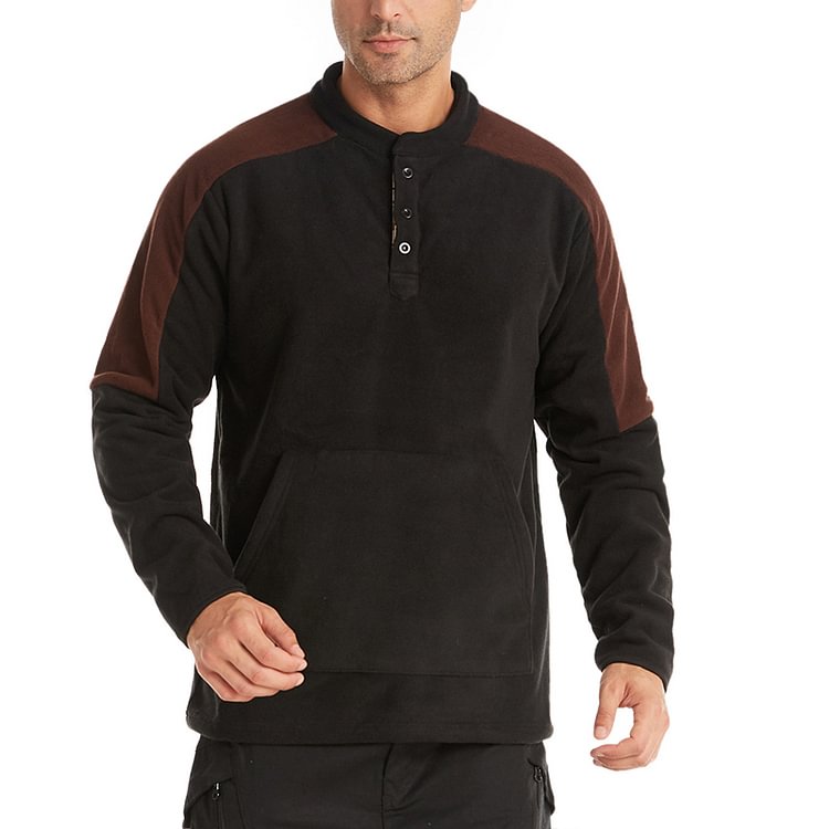 BrosWear Shoulder Contrast Color Fleece Pullover Sweatshirt  black