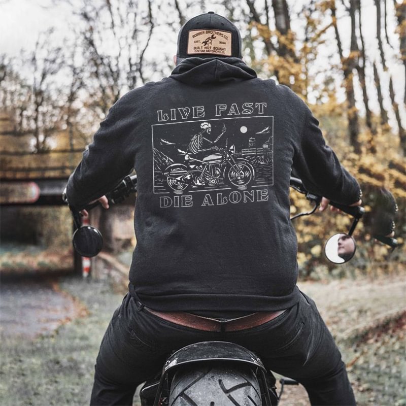 UPRANDYLive Fast Die Alone Skull Motorcycle Printed Men's Hoodie -  UPRANDY