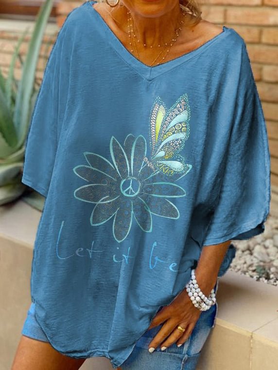 Let It Be Flowers Butterfly Printed Women Hippie T-shirt