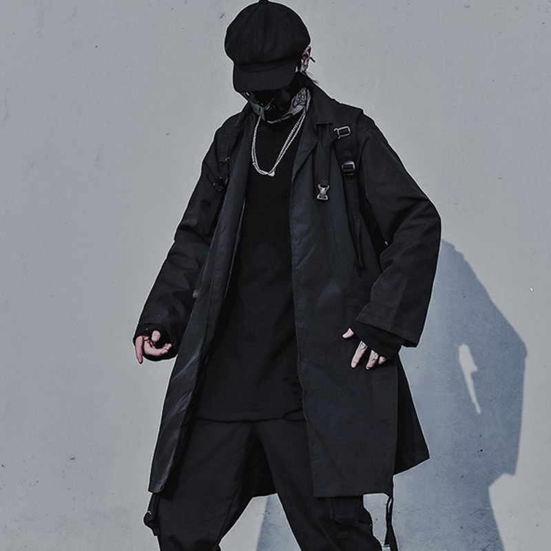 Dark Solid Color Lapel Coat / Techwear Club / Techwear