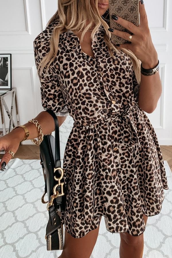 Leopard Print Shirt Dress P13154