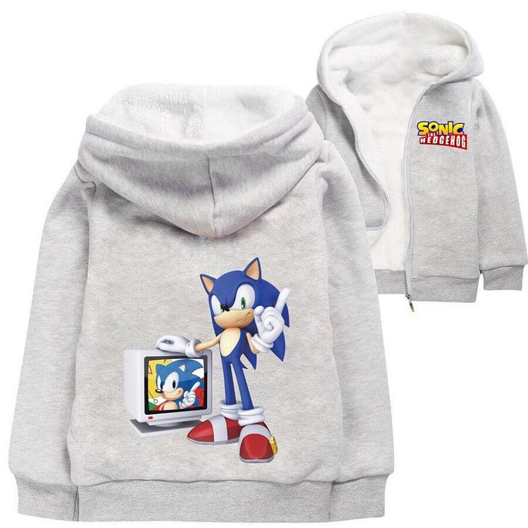 Mayoulove Sonic The Hedgehog Monitor Print Girls Boys Fleece Lined Zip Up Hoodie-Mayoulove