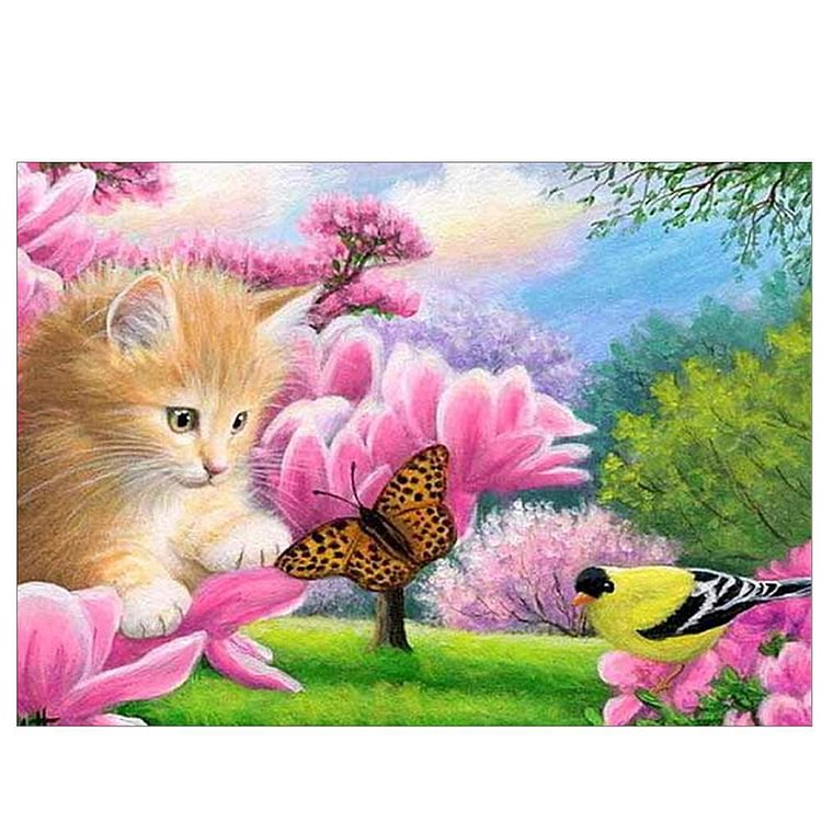 Butterfly Cat - Round Drill Diamond Painting - 40x30cm(Canvas)