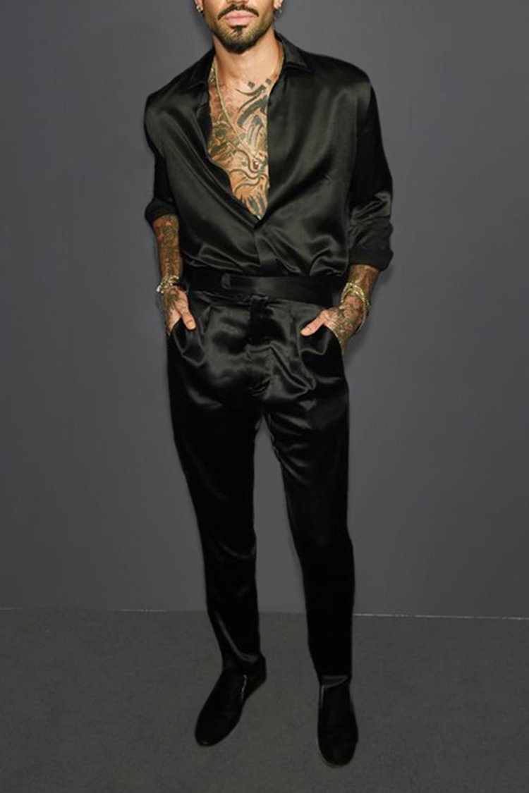 Tiboyz Outfits Fashion Black Luxury Shirt Two Piece Set