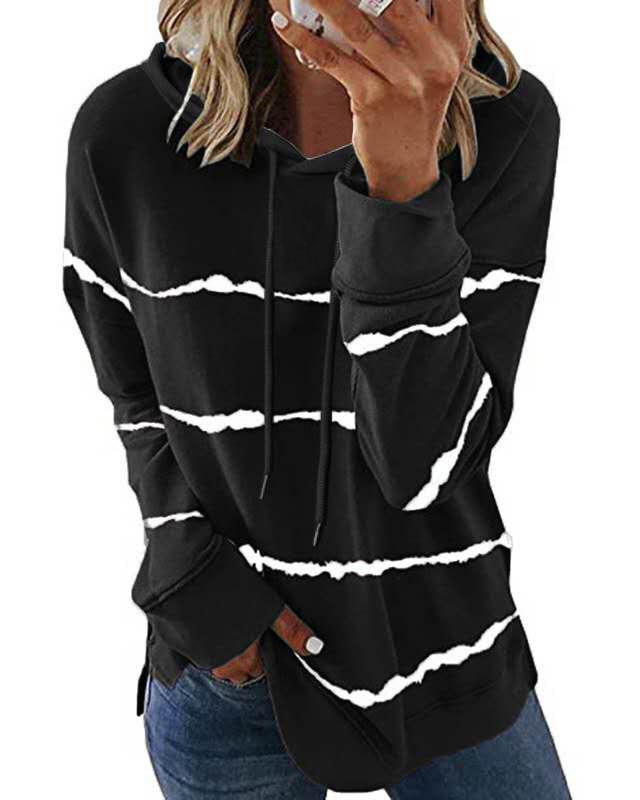 Casual Long Sleeves Stripes Hooded sweatshirt Tops