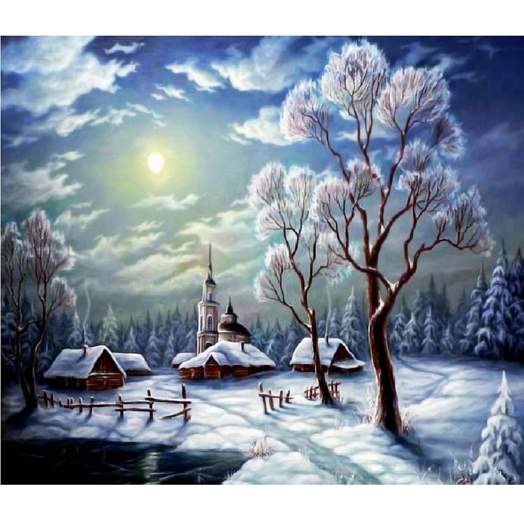 Snow Scene-Full Round Diamond Painting-35*30CM