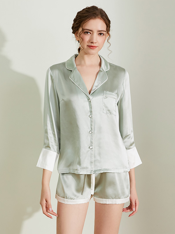 Thin Spring Summer Solid Color Short Silk Pajamas