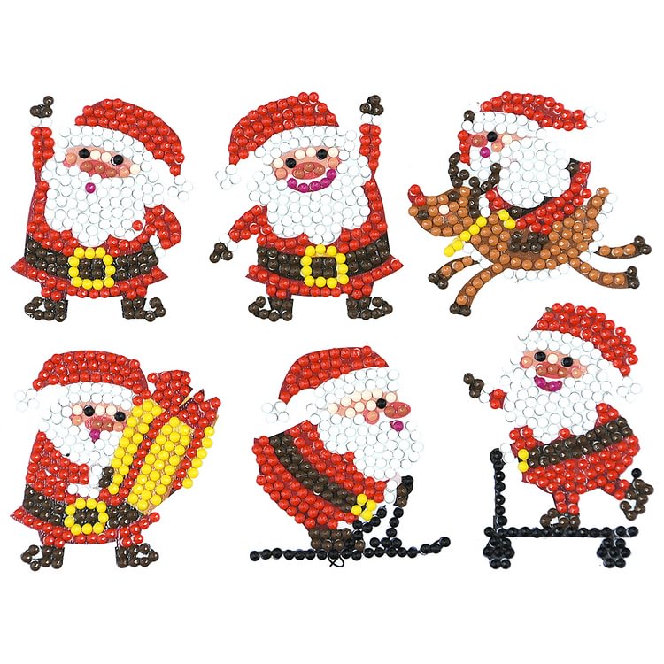 6pcs Adhesive Stickers DIY Round Christmas Santa Claus Diamond Painting Kit-DIYDigitalArt