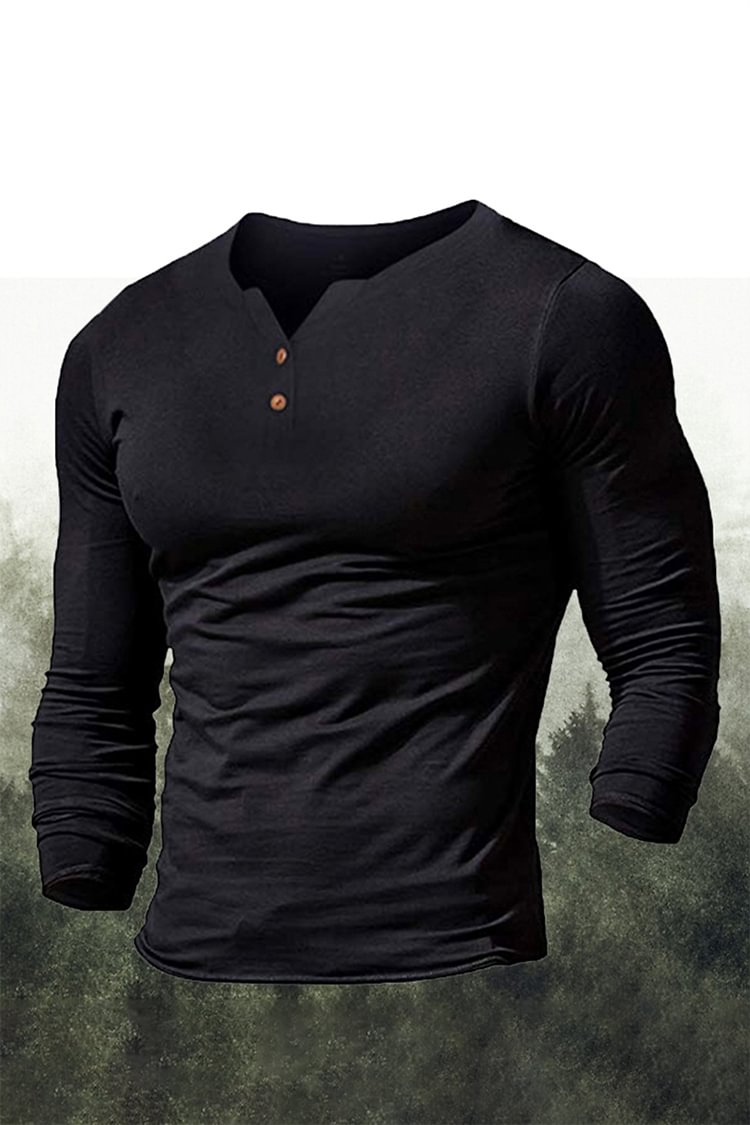 Tiboyz Casual Henley Collar Solid Men's Long Sleeve T-Shirt