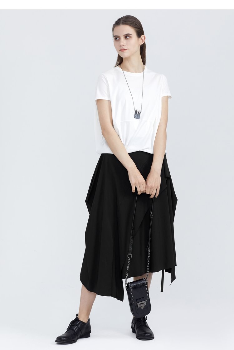 SDEER Personality lace stitching irregular black long skirt