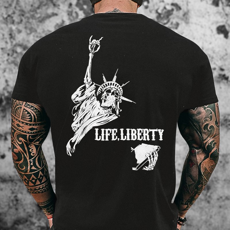 Livereid Life Liberty Printed Skull Pattern Men's T-shirt - Livereid