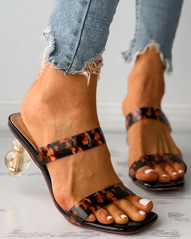 Cheetah Print Square Toe Heeled Sandals