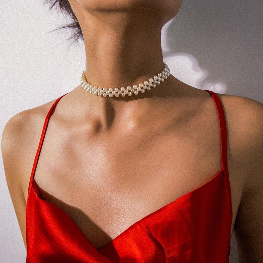 Multi Layer Round Pearl Choker Necklace-VESSFUL