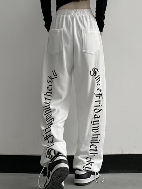 Casual Letter Printed Solid Color Elastic Waist Ankle Banded Pants