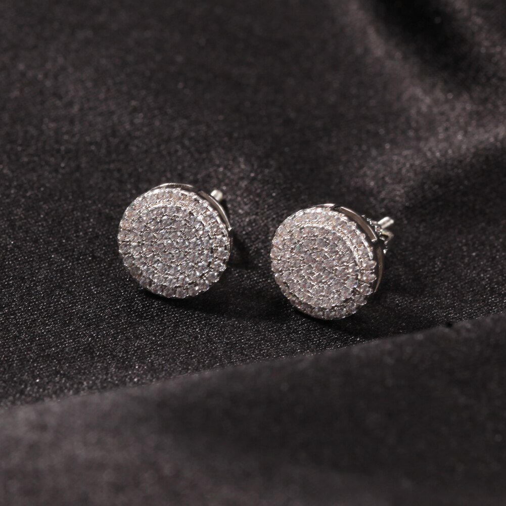 10MM Iced Out Men Stud Earrings Hiphop Jewelry-VESSFUL