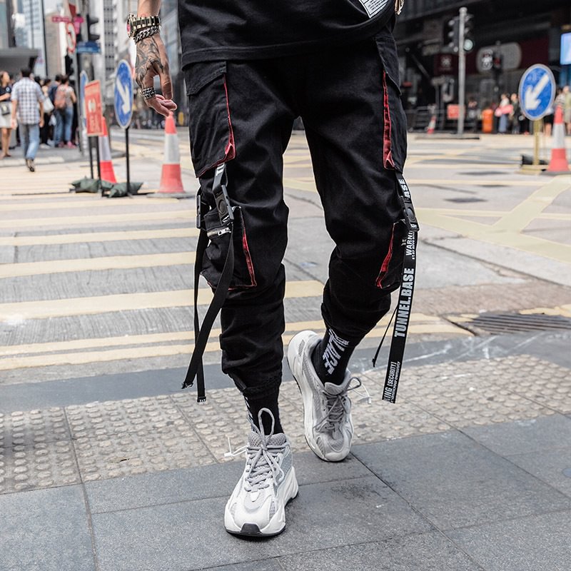 TC-21 Cropped Cargo Techwear Pants With Loose Streamers