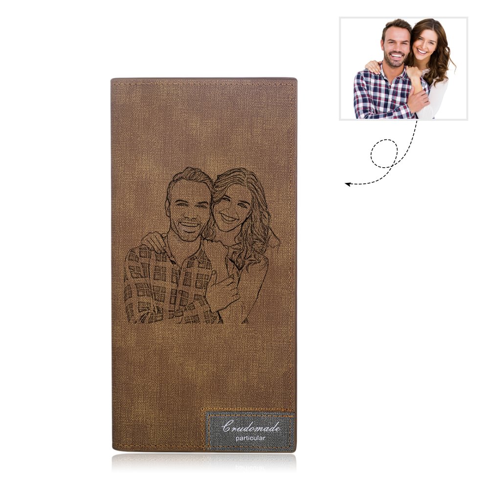 Personalised Long Leather Photo Wallet Engrave Text for Men's Gifts