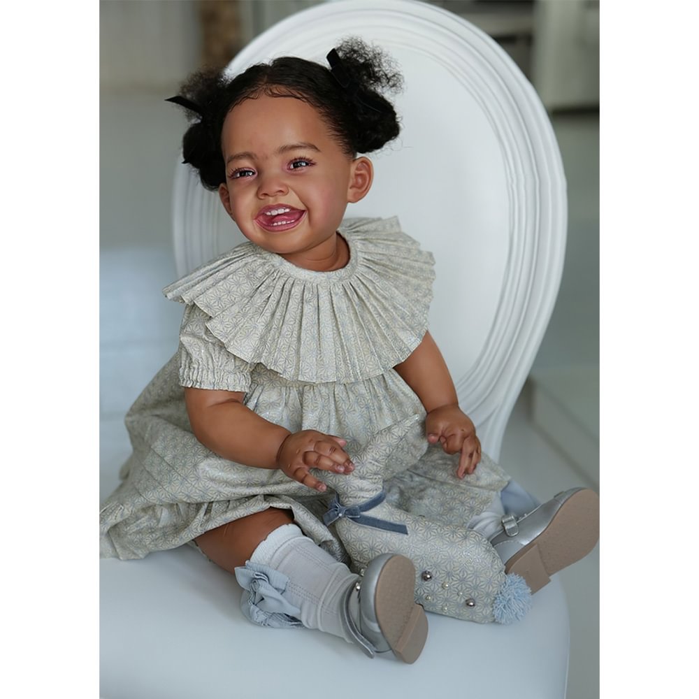 [New Series]20" Lifelike African American Handmade Huggable Black Eyes Reborn Toddler Baby Doll Girl Named Adelaide