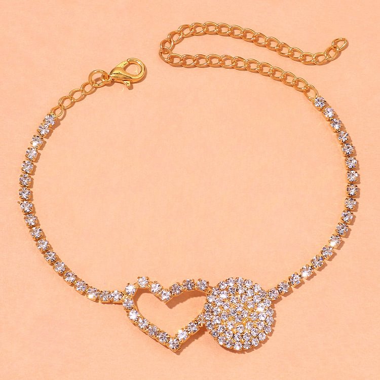 Promsstyle Circle heart shape rhinestone ankle chain anklet
