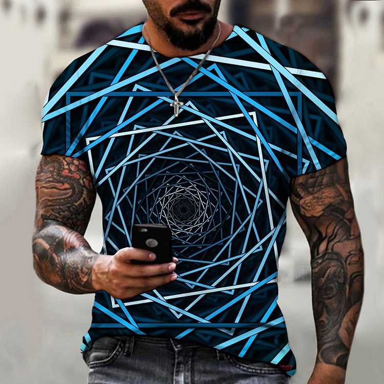 3D Spiral Pattern Men's T-shirts Casual Short Sleeve Tops