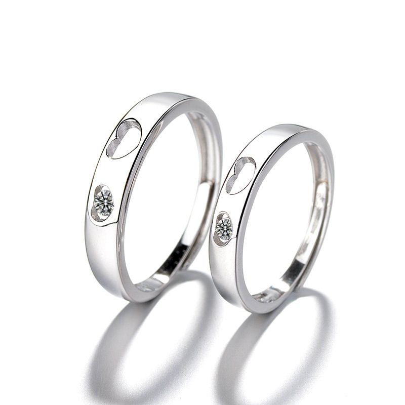 Inlaid Stone Hollow Lover Adjustable Couple Rings