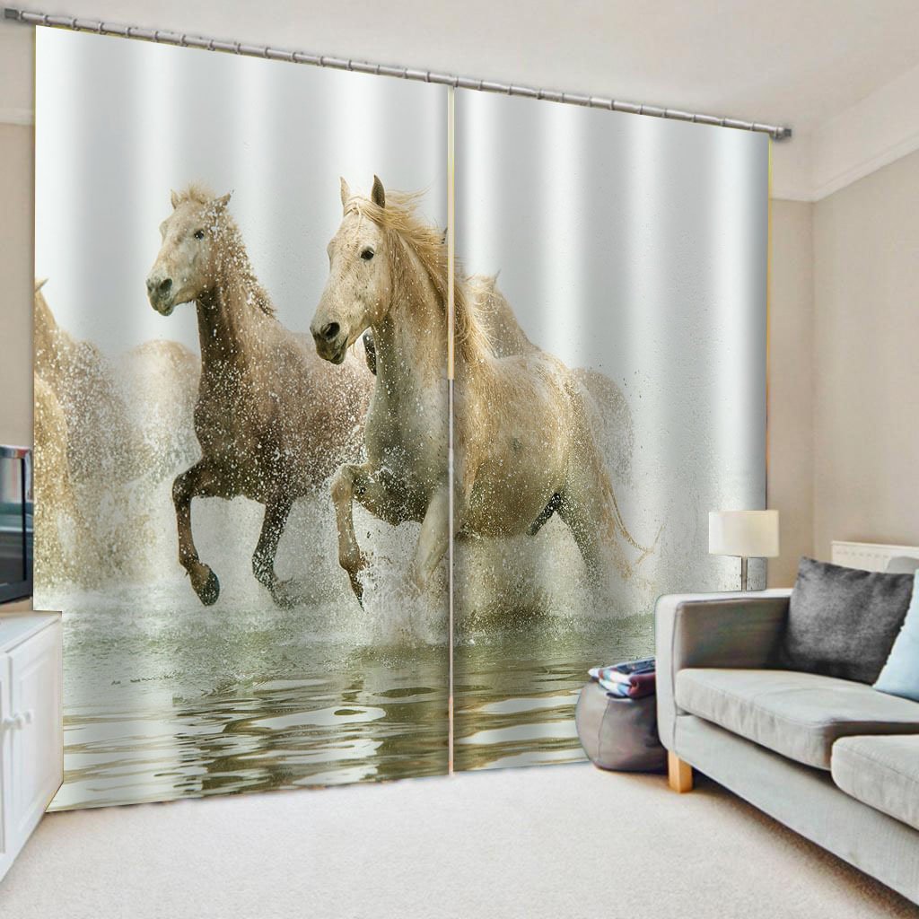 3D Curtain White Horse Galloping Curtain - vzzhome