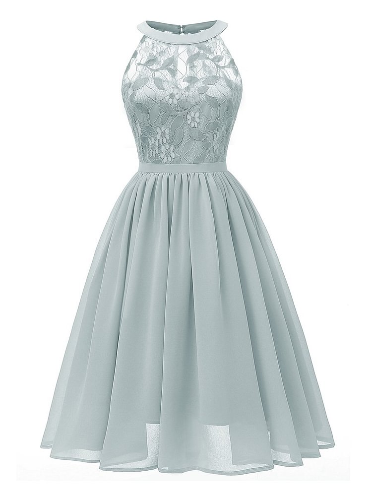 Mayoulove 1950s Dress Lace Dress Sleeveless Solid Color Elegant Dress-Mayoulove