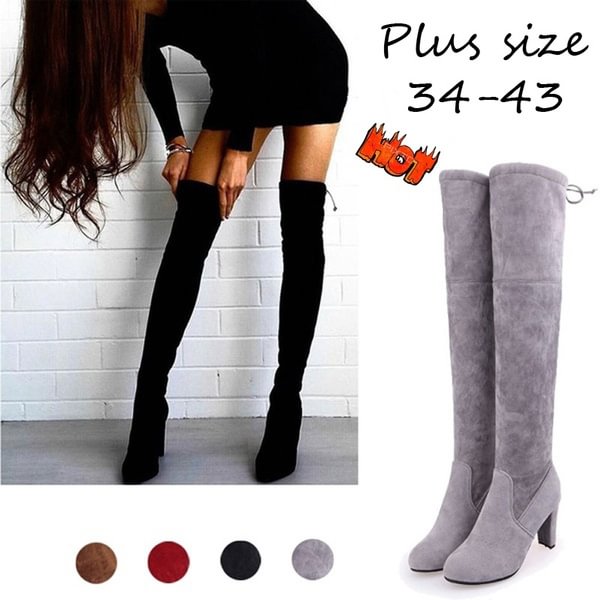 New Women's Over Knee High Boot Lace Up Stretch Slim Thigh High Heel Long Thigh Boots Shoes (Please Buy Larger Size Than Usual)